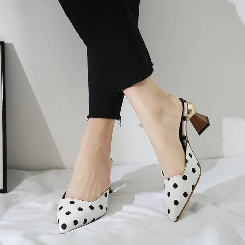 

New 2023 Mules Black Pumps High Heels for Women Dress Flip Flops Women's Slippers Summer Female Sliders Shoes for Girls 40