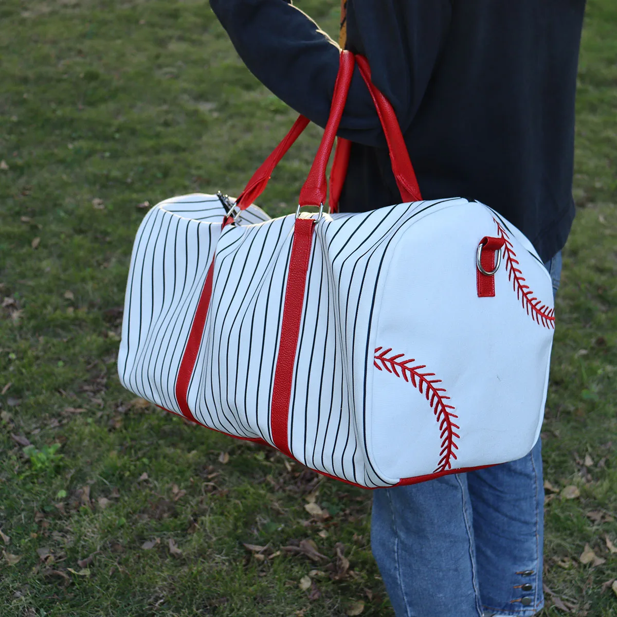 

RTS US WAREHOUSE Free Shipping 20 PCS Baseball Stripes Casual Duffle School Kids Game Gift Mom Sport Overnight Luggage Bag