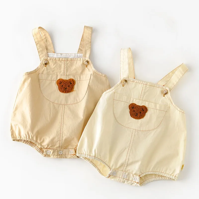 

2022 Summer Baby Bodysuits Infant Girls Sleeveless One Piece Kids Towel Bear Embroidery Newborn Overalls Boys Cotton Clothes
