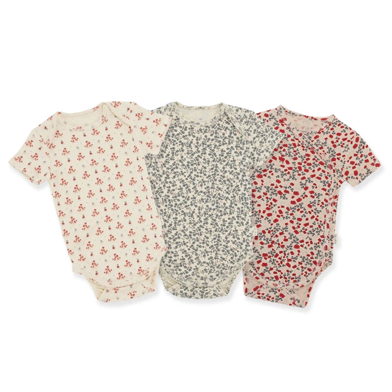

New Born Baby Girl Bodysuit Summer Leaf Flower Print Romper for Infant Boy Cotton Short Sleeve Thin Kids Clothes Girls 0-12M