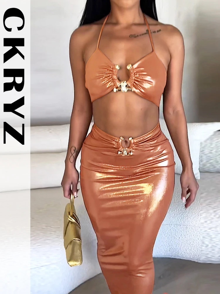 

Женская ажурная Клубная одежда Y2K летний модный наряд для женщин из искусственной кожи без рукавов с открытой спиной Длинные платья на день рождения