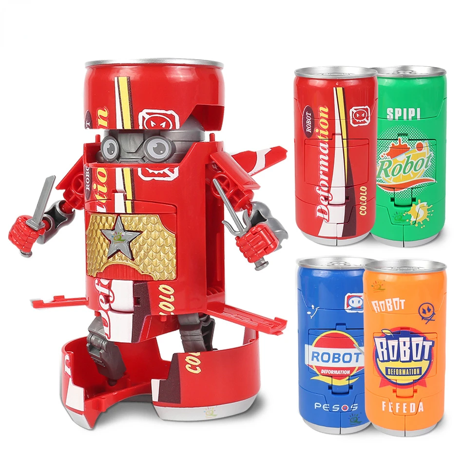 

Creative Deformed Soda Robot Warrior Model Beverage Can Deformation Toys City Action Figures Robots For Boys Adult Gift
