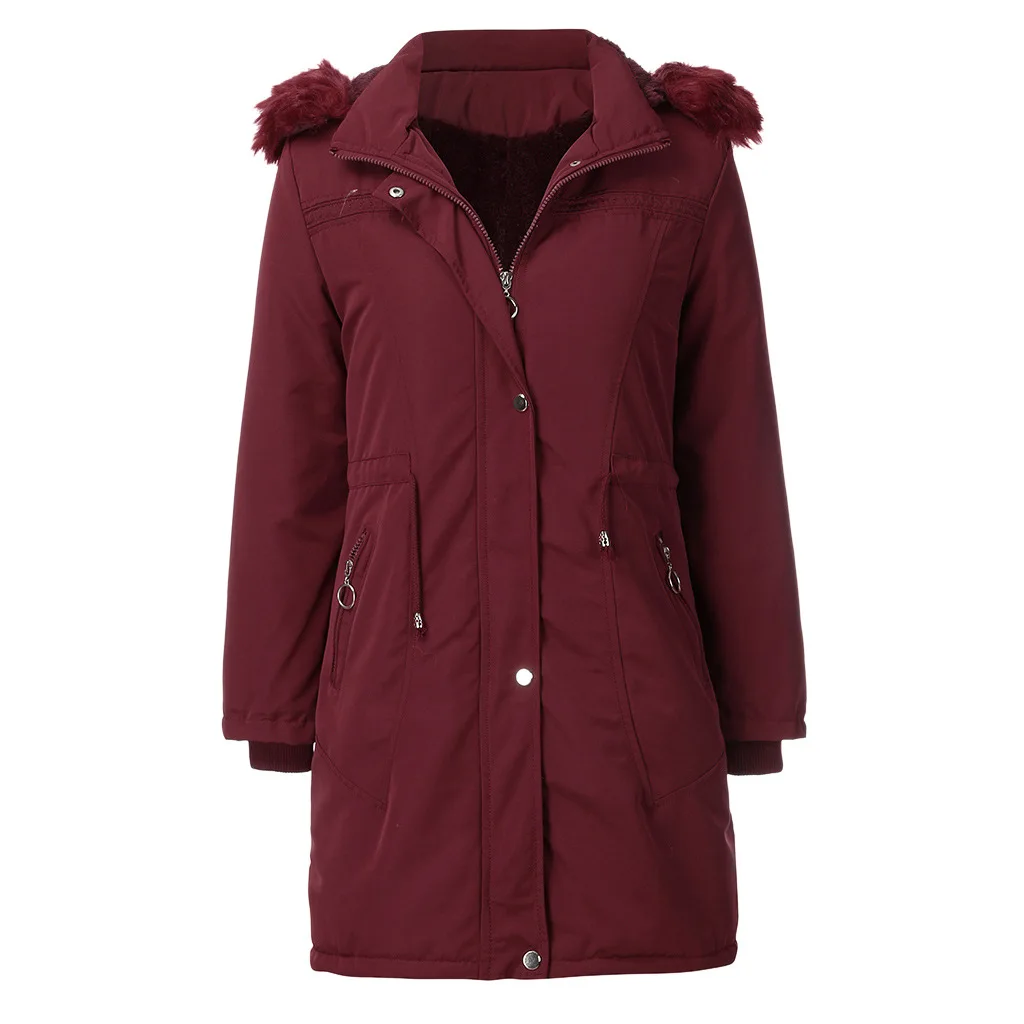 Women's Cotton-Padded Coats Mid-Length Large Fur Collar Hooded Detachable Autumn and Winter Warm Fleece Coats