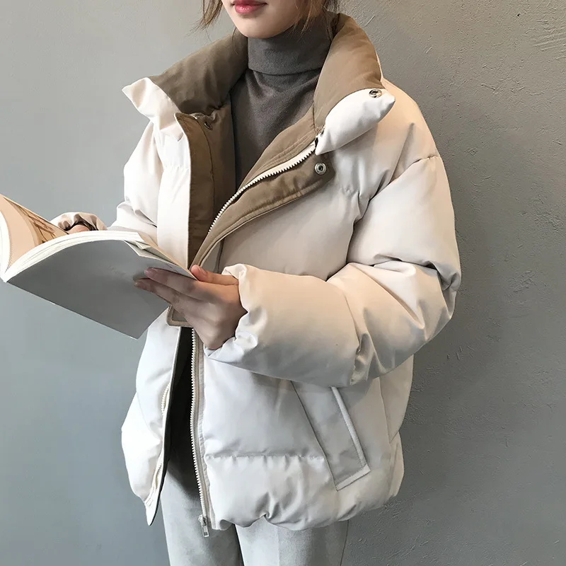 

Women's Winter Jacket 2021 Loose Standing Collar Thickened Warm Cotton Clothing Korean Fashion Women's Pike Coat