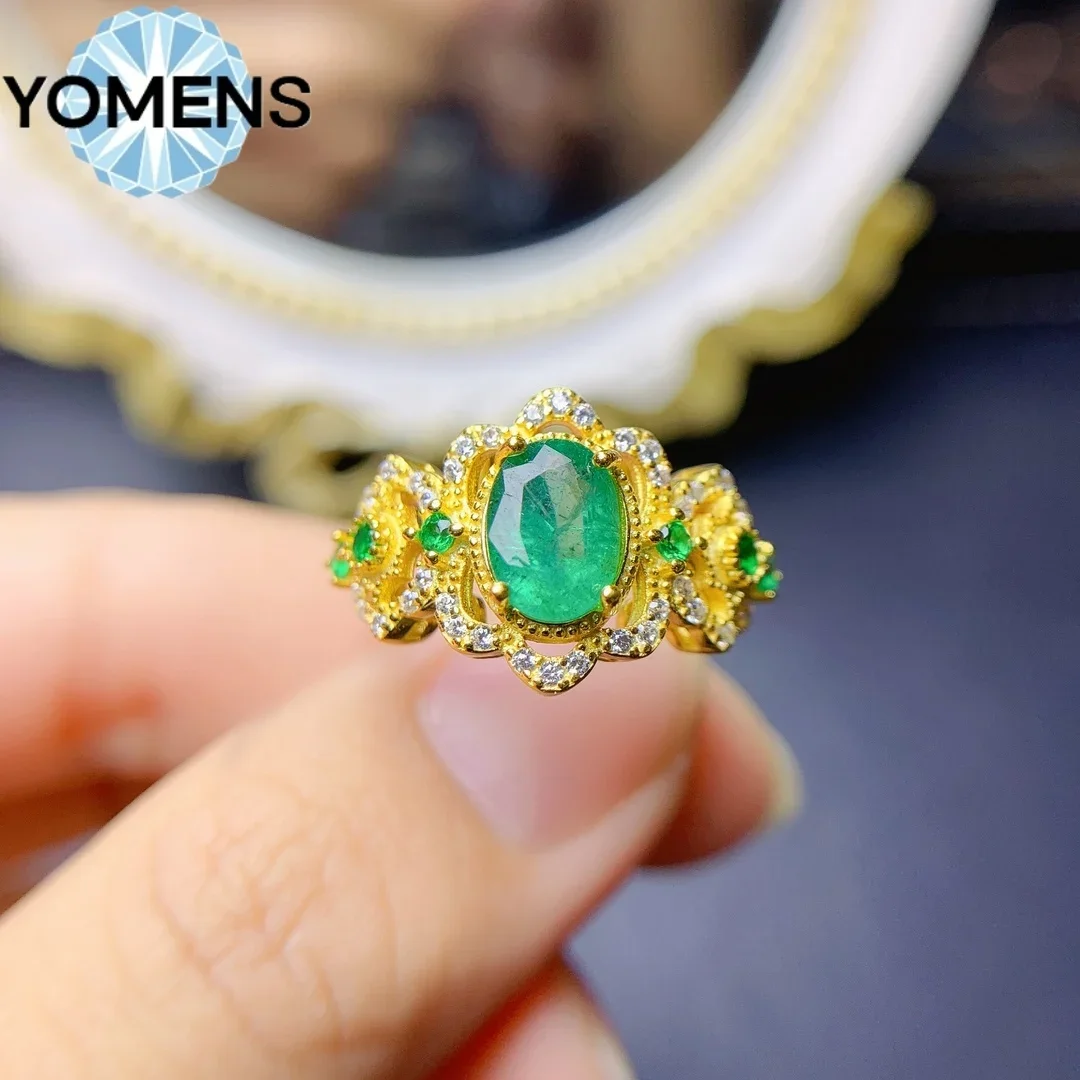 Оригинальное Серебряное Кольцо С Изумрудным Камнем. Элегантные Женские