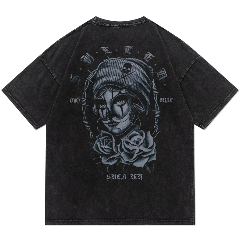 

Hip Hop Gothic T Shirt Streetwear Letter Figure Printed Punk Vintage Oversized T-shirts Men Summer Harajuku Short Sleeve Tops