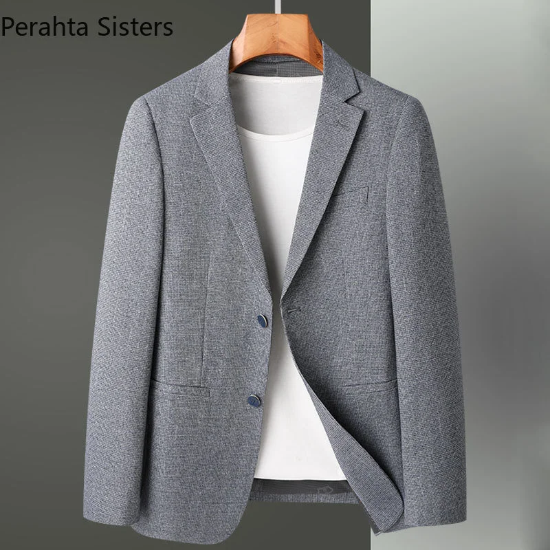

Quality New Brand Best Fashion Casual Suits Men Gray Plaid Elegant Slim Fit Smart Blazers Jacket Exquisite Mens Clothing 2023
