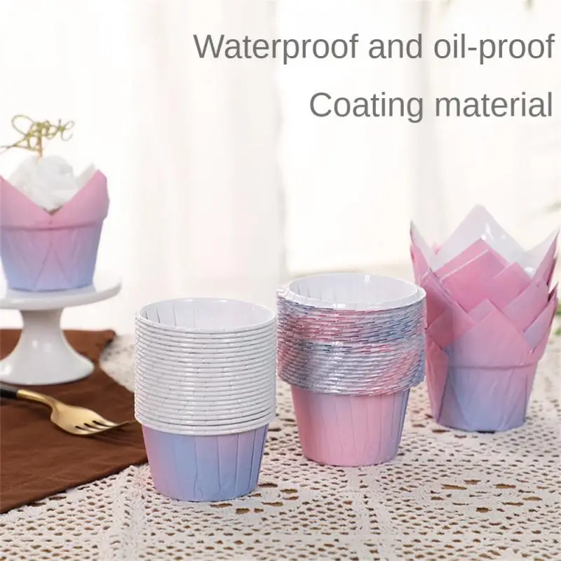 

50pcs Lace Gradient Color Paper Cups Wedding Party Baking Cups,round Muffin Paper Cups,baking Cake Utensils Decorating Tools