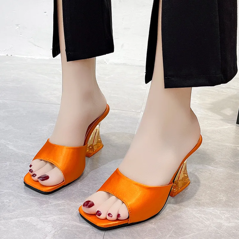 New Summer Slippers Women Sandals Fashion Pumps Woman High Heels PU Leather Slides Ladies Casual Shoes Bright and Sexy Modern