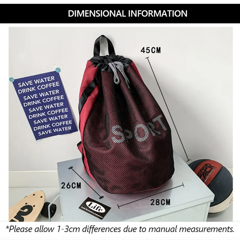 Men Basketball Sports Bag Soccer Storage Mesh Bags Gym Training Shoulder Backpack Fitness Handbag Drawstring School Bag  X557A