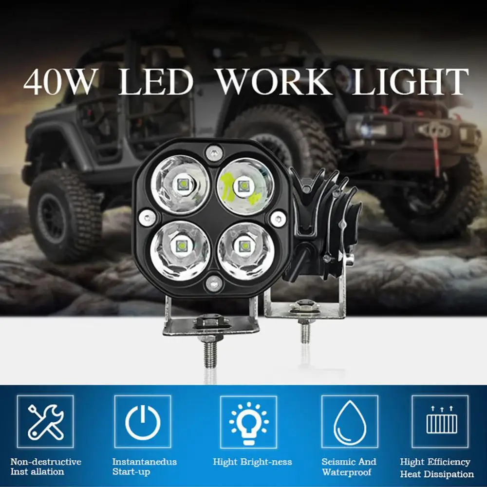 

LED Light 40W Spotlight Car Off-road Vehicle Modified Motorcycle Lights Project Yellow White Fog Light Bicycle Accessories