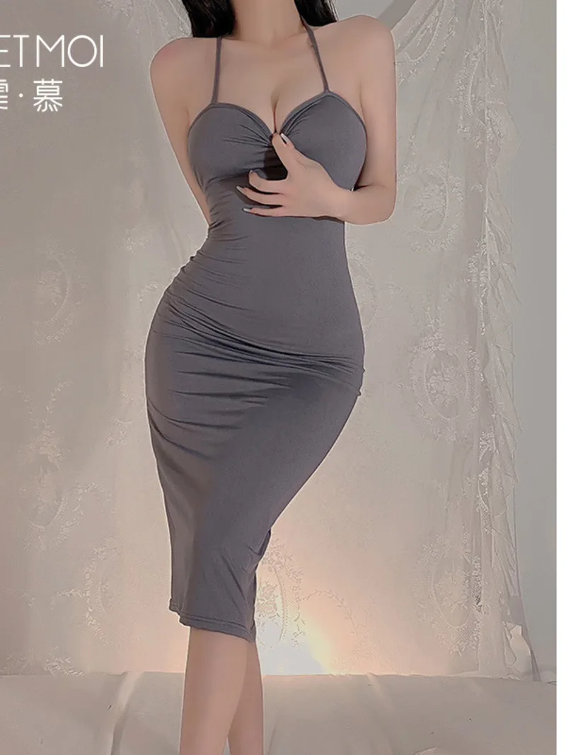 

Backless Solid Soft Hollow Out Cross Strap Dress Women Lace Up Camisole Mature Expose Summer Passionate Sexy Temptation TWTS