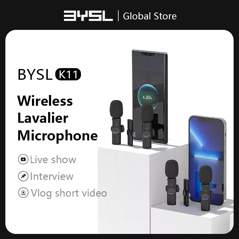 BYSL K11 Wireless Lavalier Microphone Portable Audio Video Recording Interview Mini Mic for Android Youtube Game Live Broadcast