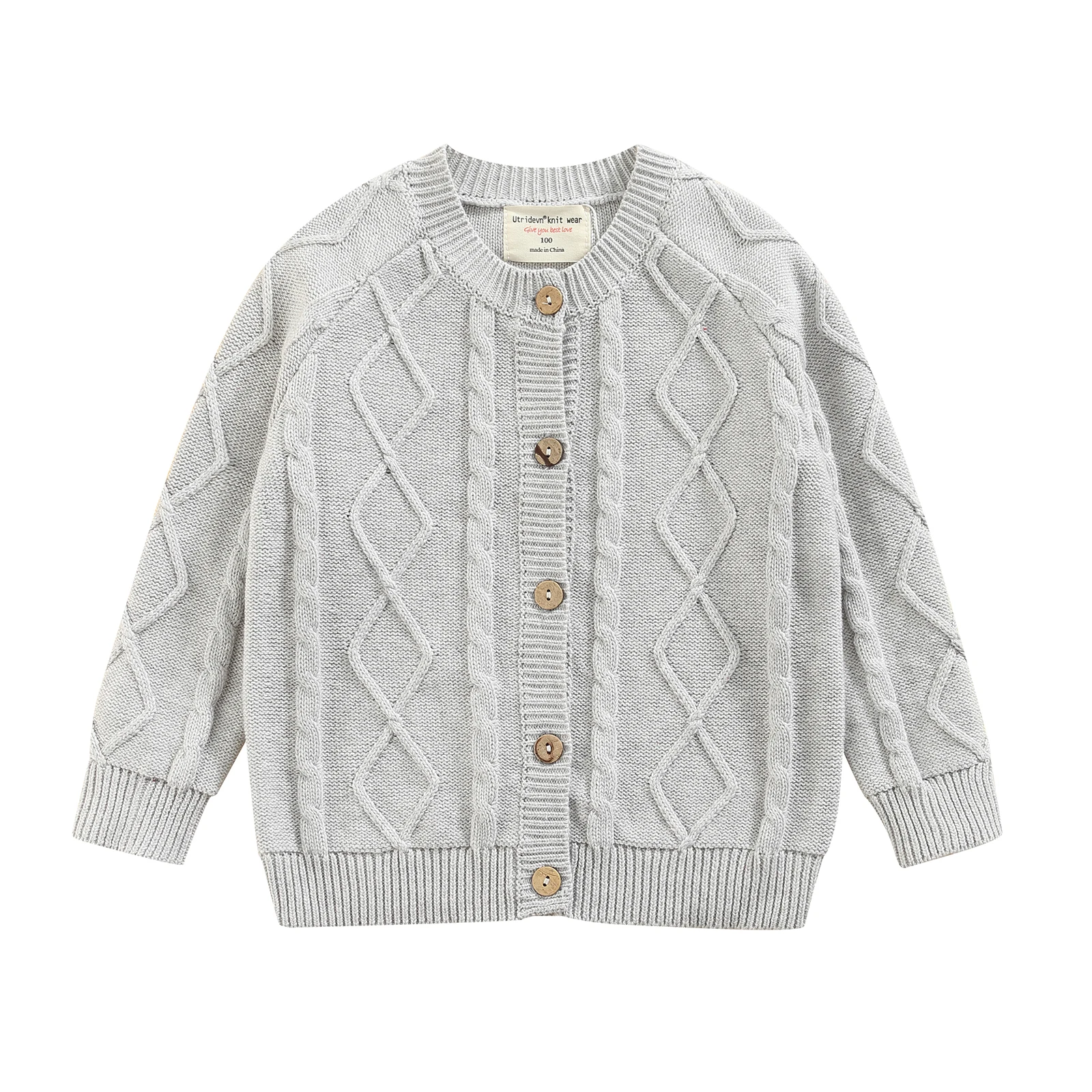 

Детский вязаный кардиган с длинным рукавом, модный однотонный свитер с круглым вырезом, пальто