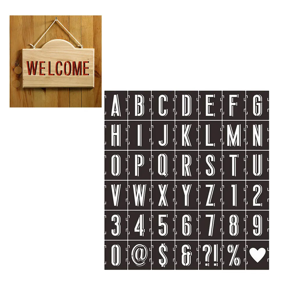 

42pcs 2inch Art Project Painting On Wood Chalkboard DIY Symbol Number Rock Alphabet Letter Stencil Interlocking Template Fabric