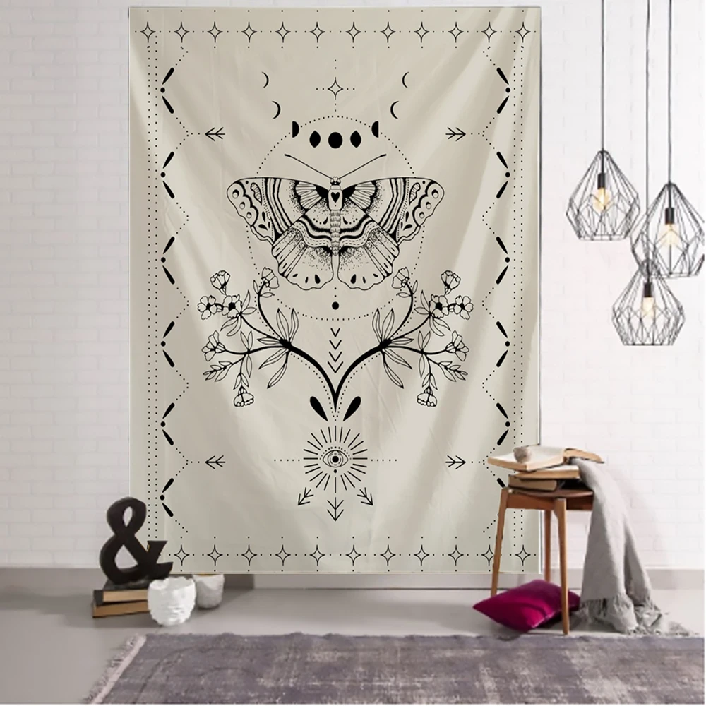 

Tapiz con diseño de mariposa y Flor de Tarot, manta Simple, brujería psicodélica, colgante de pared, Bohemia, gitana, decoración