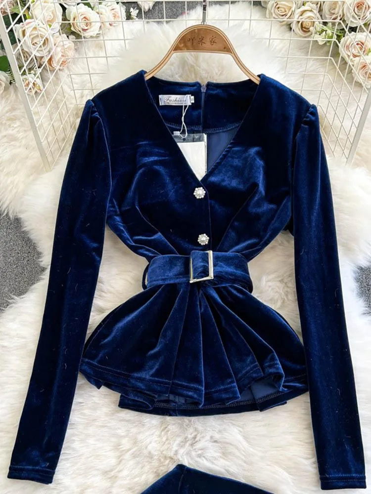 Элегантные черные бархатные юбки для женщин повседневные топы с v-образным