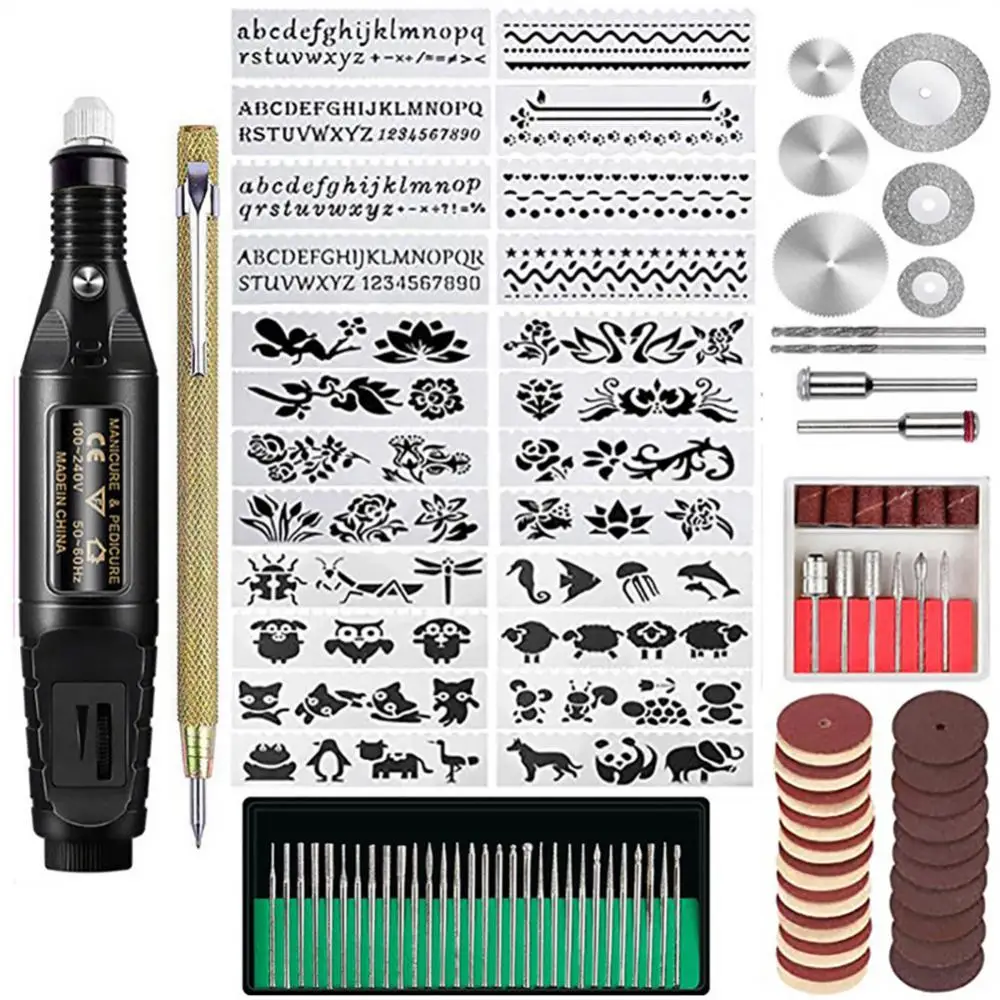 

108Pcs Wood Router Engraving Tool Kit Multi-Functional Electric Corded Micro Engraver Etching Pen DIY Rotary Tool With Scriber