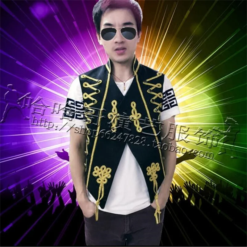 Black white personality slim male sleeveless vest men punk rock costumes hombre chalecos singer dance stage star fashion