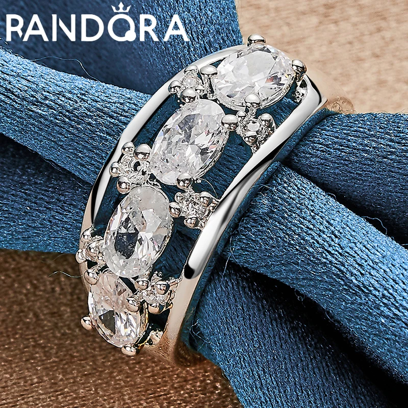 

RAIVDQRA 925 Silver Color Four Oval Zircon Rings For Women Man Fashion Jewelry Wedding Engagement Charm Noble Accessories