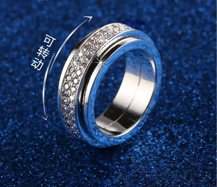 

Женское серебряное кольцо в европейском стиле с кристаллами от Swarovski, простое вращающееся кольцо, противоаллергический подарок на Рождество