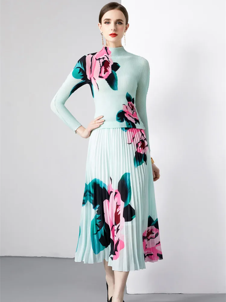 Miyake Модный дизайн Плиссированный комплект из двух предметов для женщин Осенняя