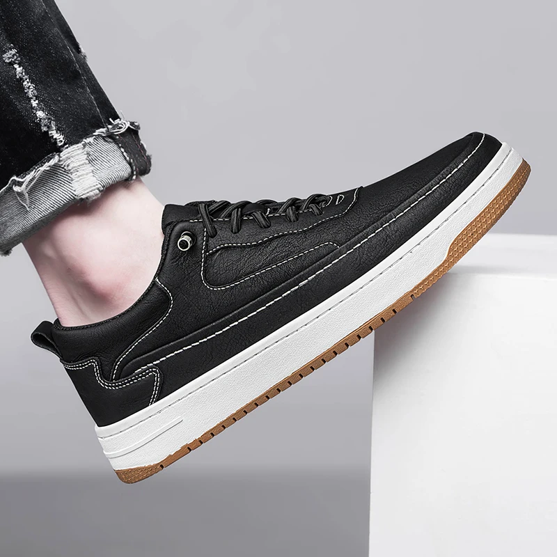 

Новый дизайн, мужская повседневная обувь из натуральной кожи, всесезонные мужские кроссовки на шнуровке, уличная спортивная обувь для прогулок, Мужская обувь для скейта