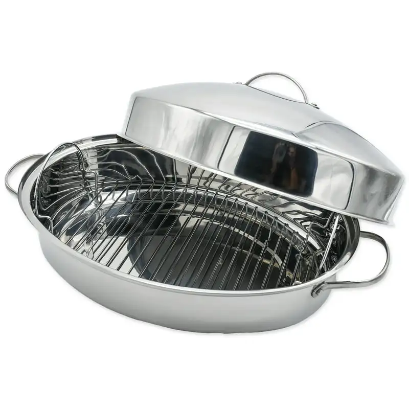 

inch Jumbo Roasting Pan with Lid and Basting Rack, Stainless Steel, 3-Pieces