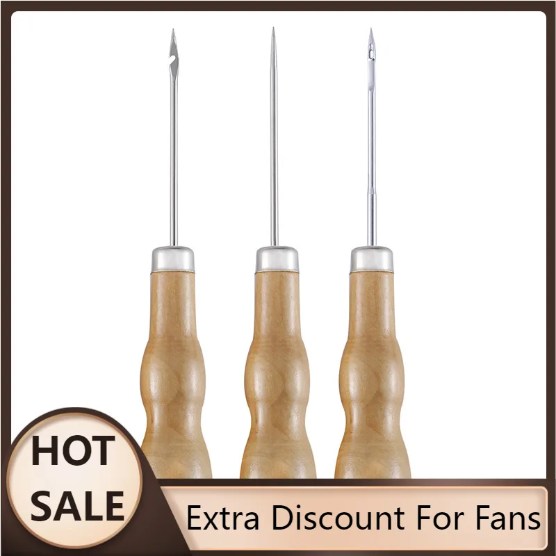 

Новинка 2022 г., инструмент для шитья кожи и парусины с деревянной ручкой, шило с конусом для ручного шитья, набор инструментов для кожевенного...