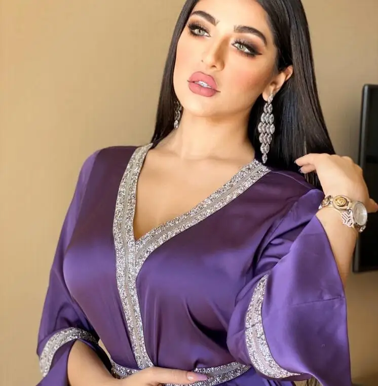 

Fall Moroccan Robe Dubai Abaya Women's Costume Coffee with Luxury Diamond Beads Costume