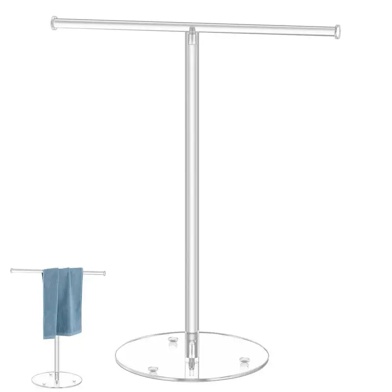 

Hand Towel Stand T Shape Bath Towel Stand Acrylic Hand Towel Organizer Rack Transparent Standing Hand Dish Towel Holder Stand