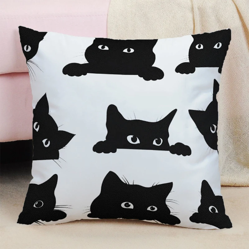 

Двухсторонняя искусственная подушка 50x50 в виде черного кота, милая наволочка, подушки для декоративного кресла, дивана, украшение для дома, плюш
