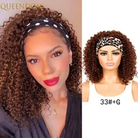 honey blonde short curly bob headband wig ombre brown natural curly hair wig with head wraps synthetic orange scarf womens wigs