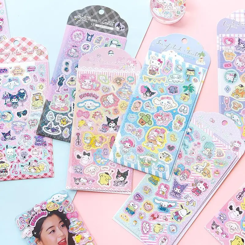 

1Pcs 6Pcs Kawaii Anime Sanrio Hello Kitty My Melody Stickers Cute Cartoon Kuromi Cinnamoroll Diy Card Decoration Toys for Kids