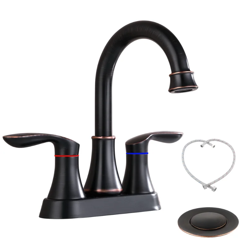 

2-Handle 4-Inch Oil Rubbed Bronze Bathroom Faucet\ Bathroom Vanity Sink Faucets with Pop-up Drain and Supply Hoses