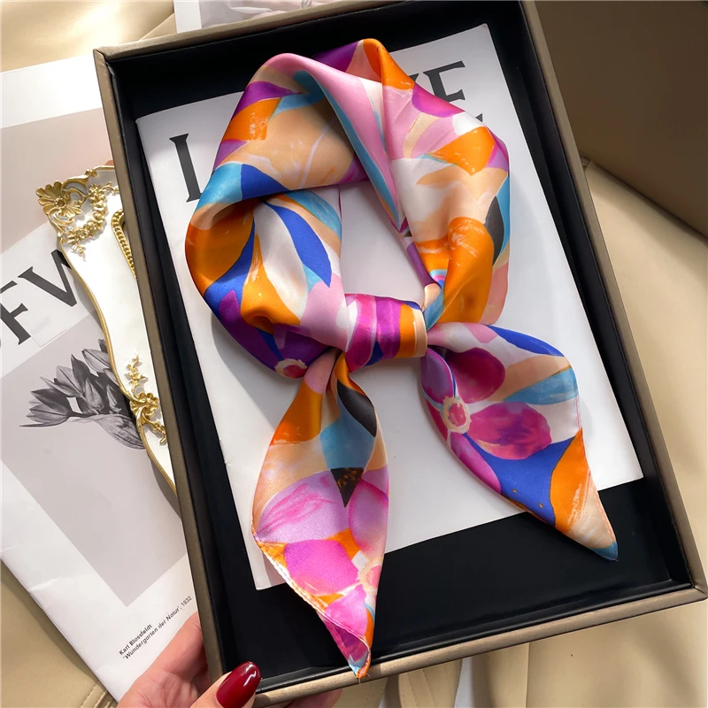 

70cm Design Hair Bands Square Scarves Fashion Print Satin Silk Scarf for Women Neckerchief Wrist Wraps Lady Ribbon Shawl Foulard