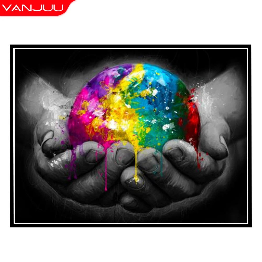 

DIY Diamond Painting Hands Holding Earth Diamond Mosaic Rhinestone Embroidery Full Round Diamond Cross Stitch Home Decor