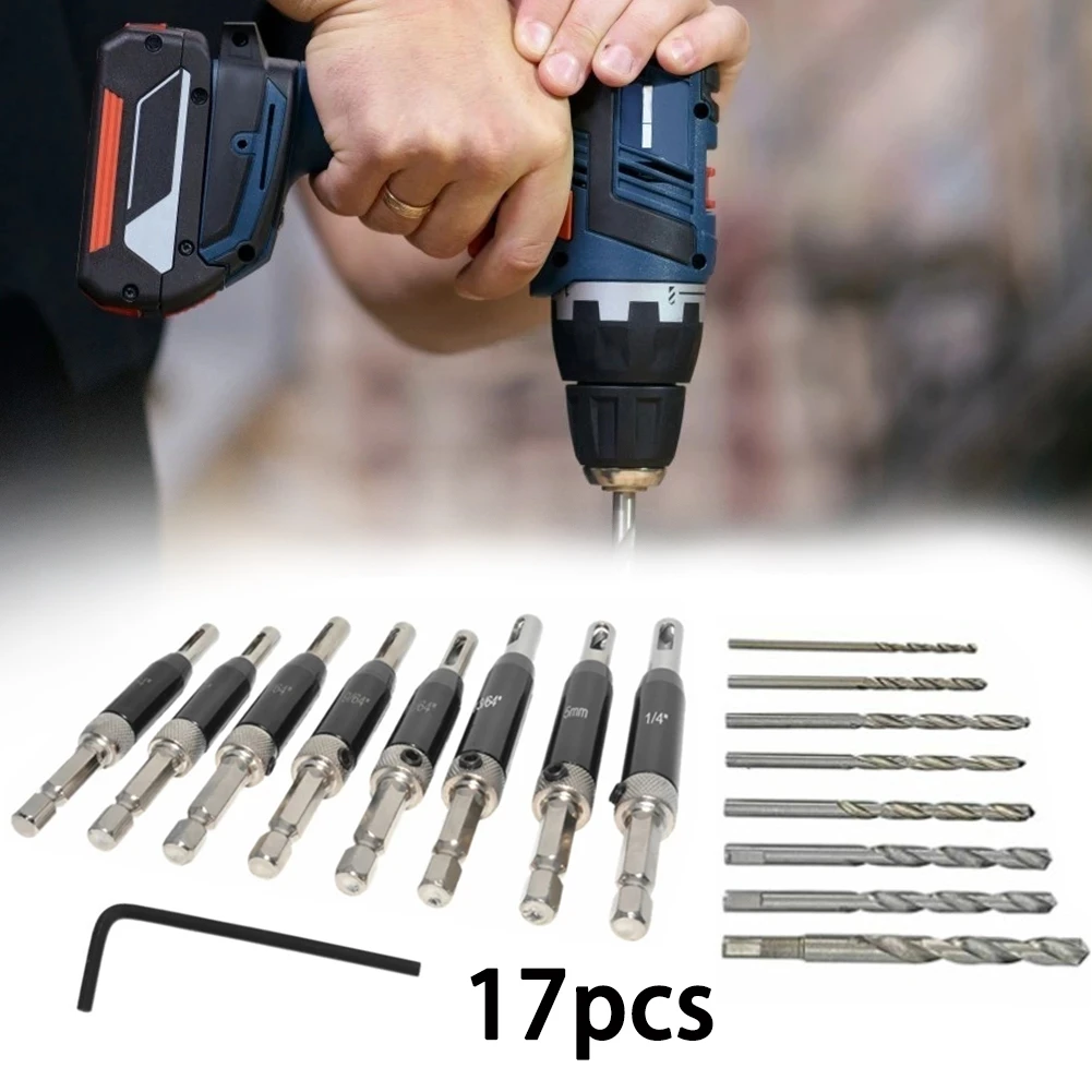 

17 шт./компл. сверла по дереву с шестигранным хвостовиком, алюминиевые петли, сменные центральные сверла 5/64-1/4 дюйма