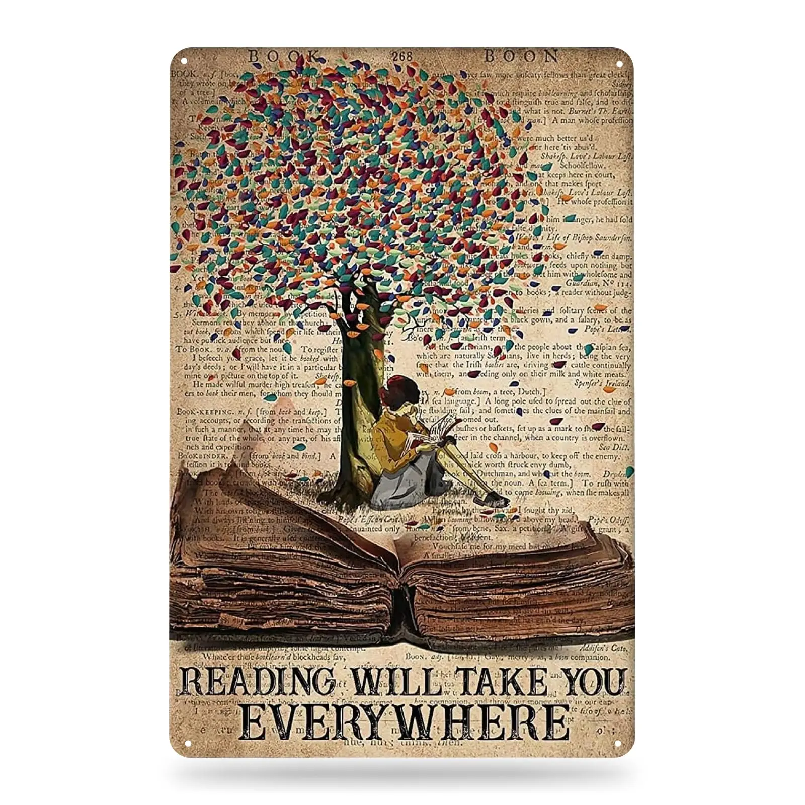Металлическая табличка Noete Reading Will Take You Everywhere - винтажный декор, настенные цитаты для любительниц чтения, декор для библиотеки, металлические таблички для дома. (art.: 3920dd41e11eb) - 3920dd41e11eb