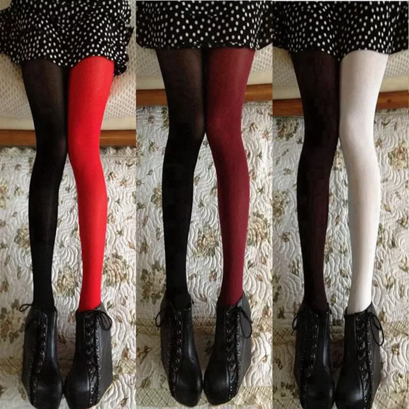 

New Fashion Patchwork Footed Pants Stretchy Leggings Women Elastic Irregular Leggings Skinny Leg Sexy Long Trousers