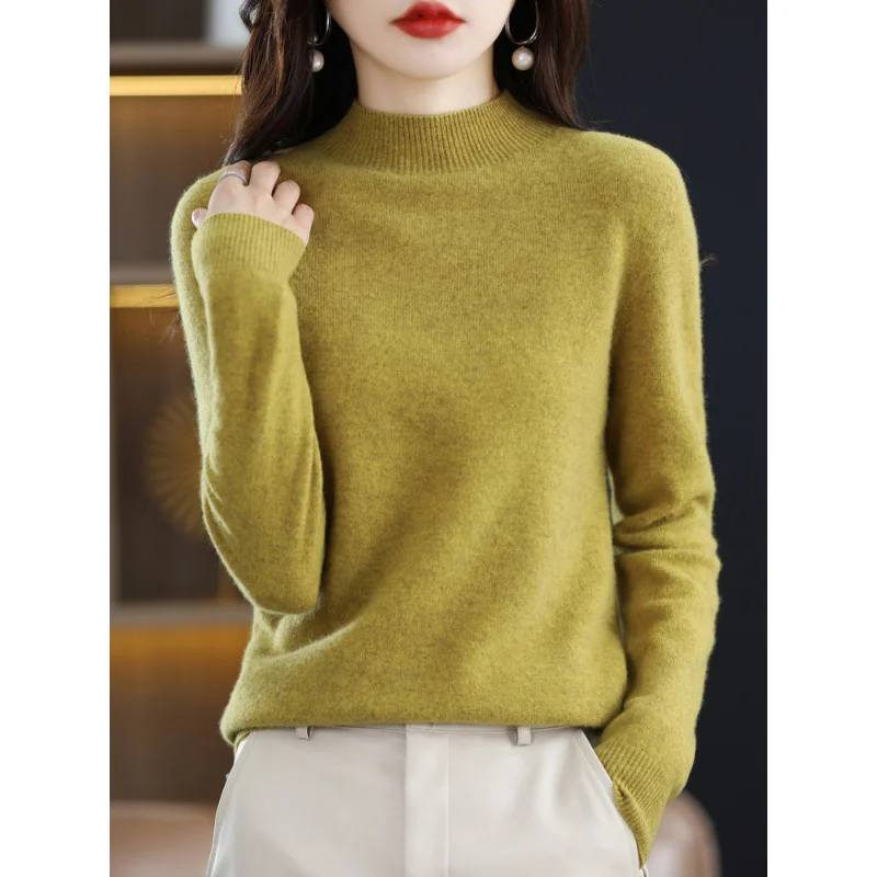 

Cashmere Sweater Women Clothes 100% Pure Wool Half High Neck Loose Soft Sweaters Autumn Winter Knitting Bottoming Shirt Pullover