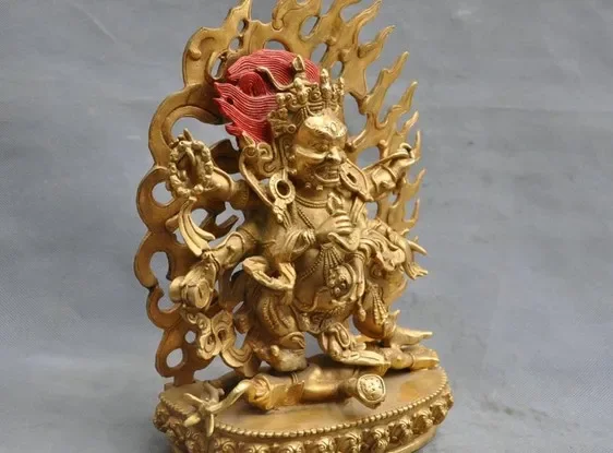 11-дюймовая китайская тибетская бронза 6 оружия Махакала протектор статуя Будды