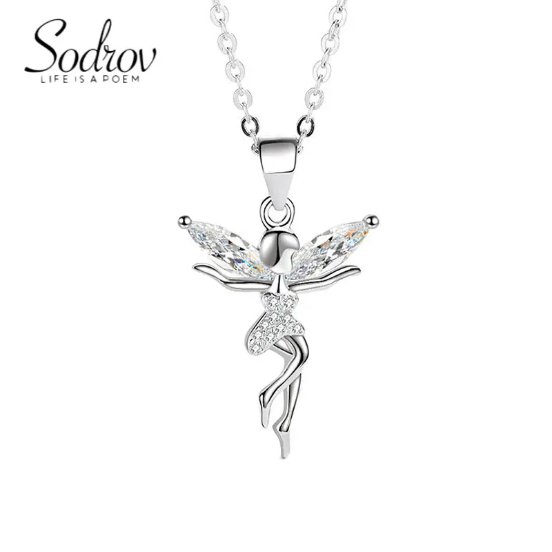 

SODROV S925 Sterling Silver Necklace Women's Personality Versatile Design Dancing Angel 925 Chian Necklace Pendant Jewelry