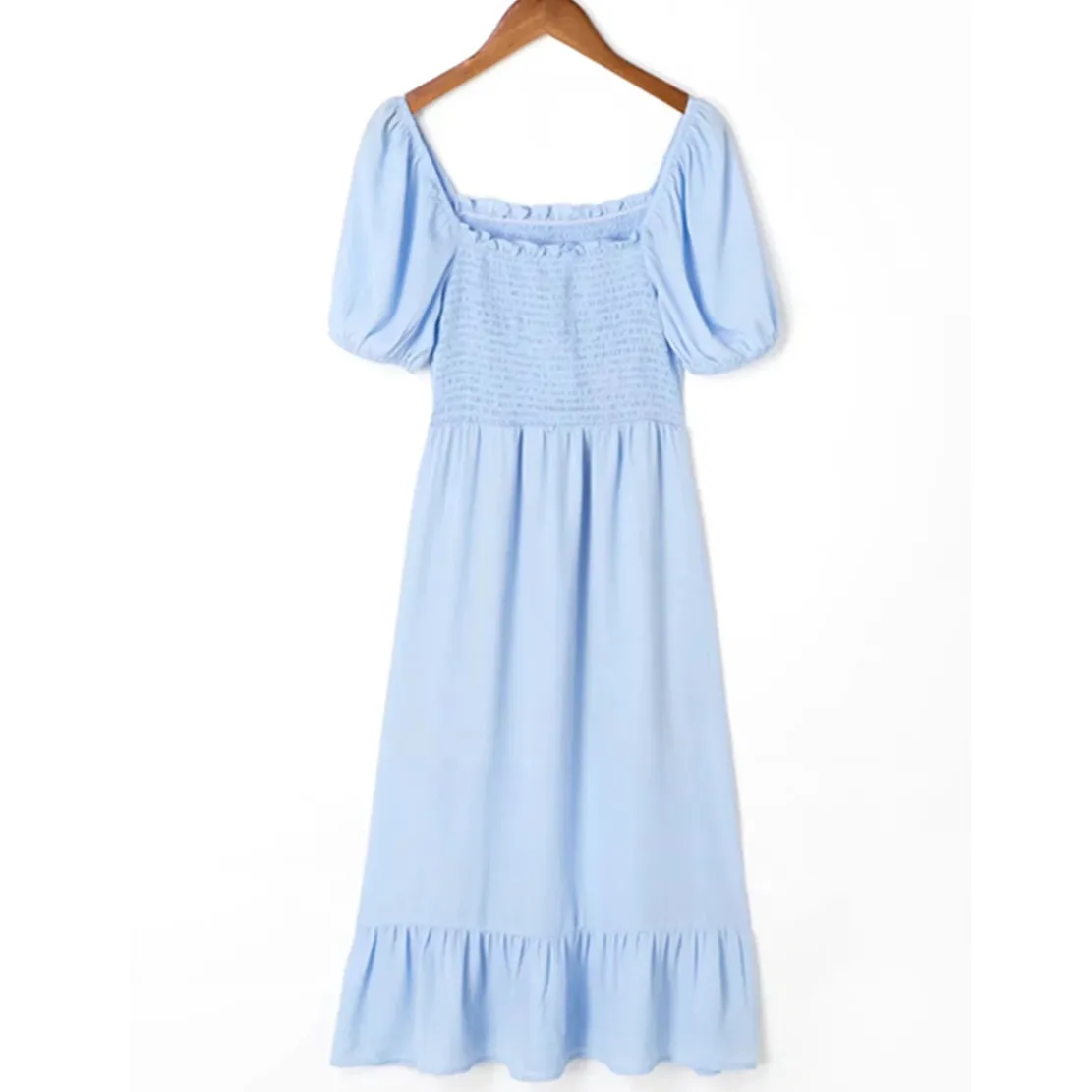 

Maxdutti Elegant Sheath Square Collar Summer Midi Dress Women 2023 French Style Fashion Sky Blue Chiffon Party Dress Tops