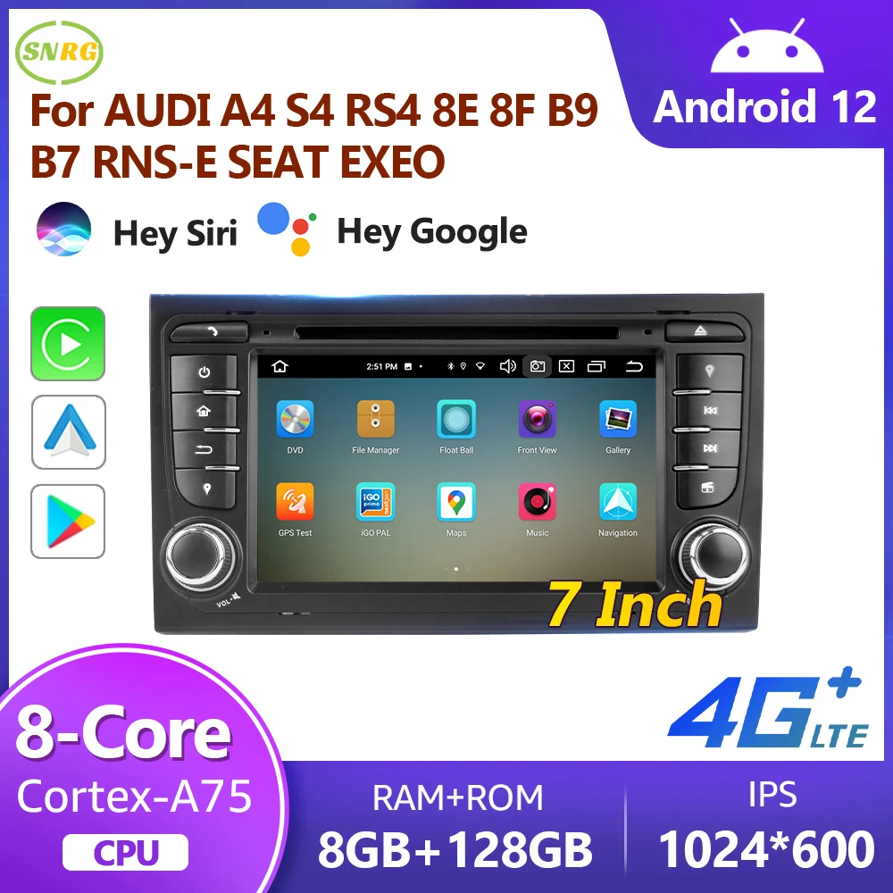 

Автомагнитола SNRG, мультимедийный плеер на Android, с 7-дюймовым экраном, с DVD, для Audi A4 S4 RS4 B9 B7 SEAT EXEO, типоразмер 2 Din