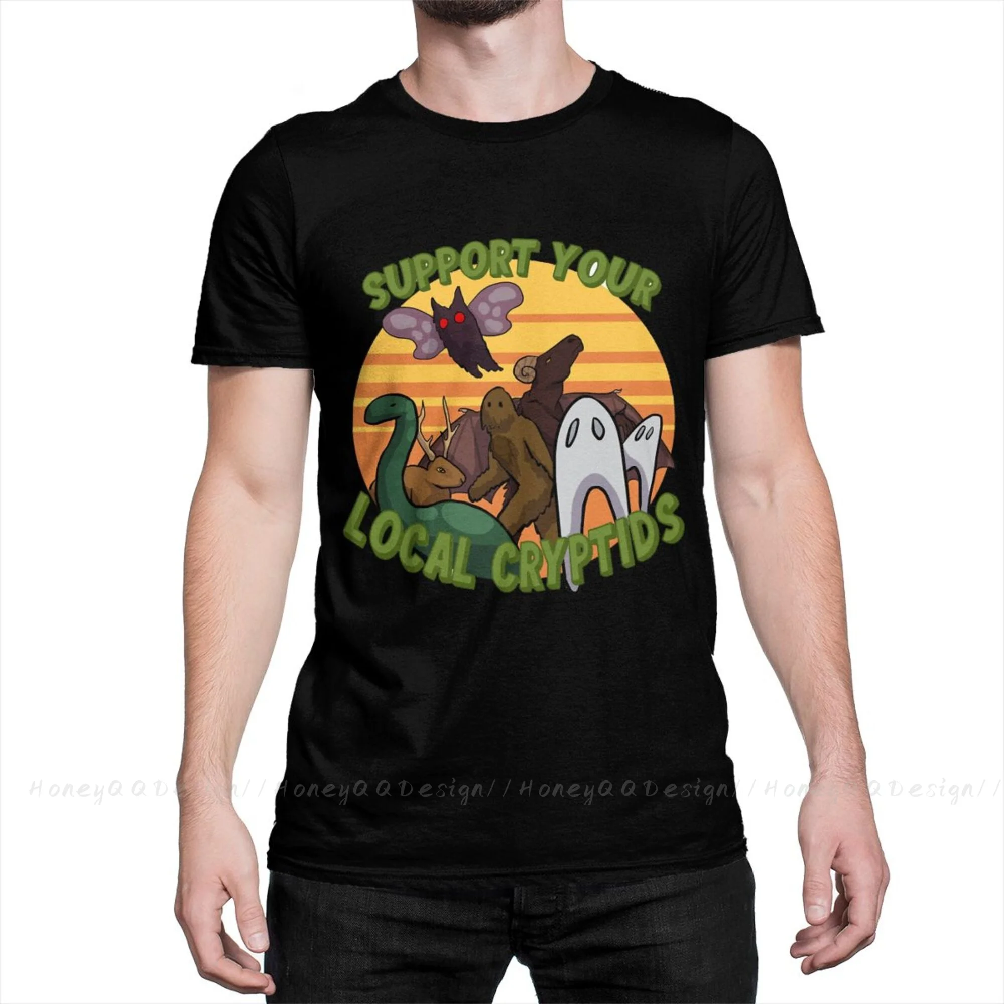 Support Your Local Cryptids Fashion Shirt Design Sasquatch Cotton Shirts Men T-Shirt Oversize For Adult Tees
