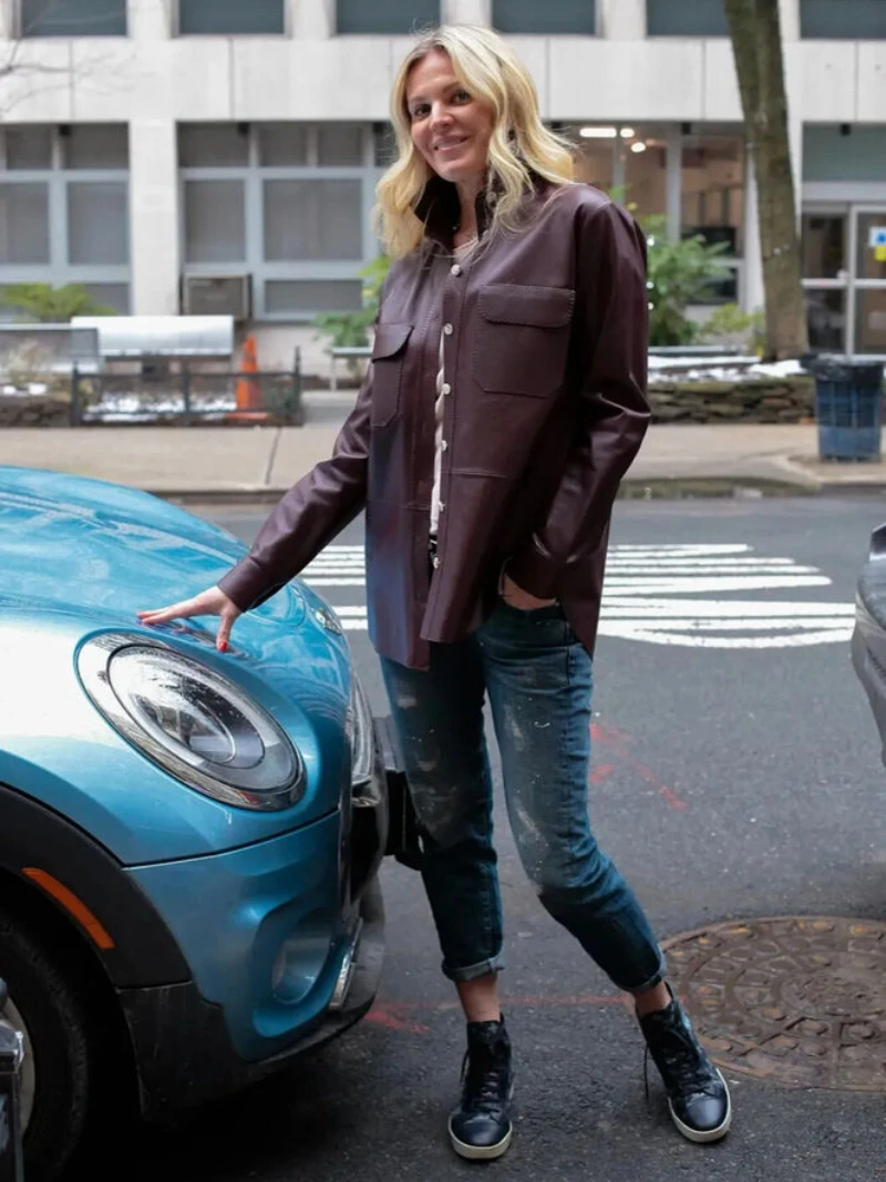 Women Genuine Lambskin Leather Jacket Outfit Burgundy Leather Shirt Motorcycle and Bicycle Leather Coat