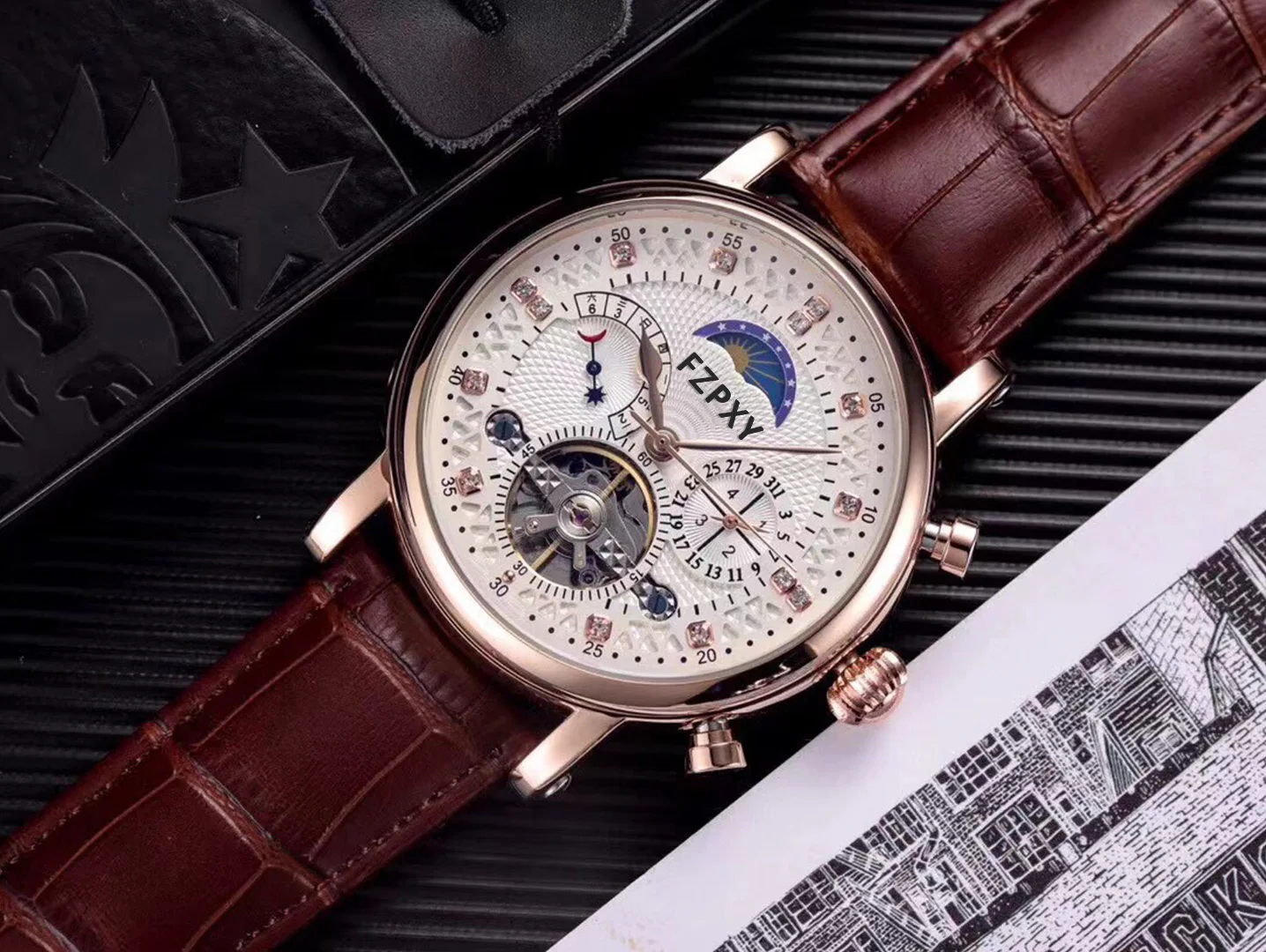 

Мужские часы PPH09, модные деловые автоматические механические часы, мужские повседневные водонепроницаемые часы с кожаным ремешком AAA