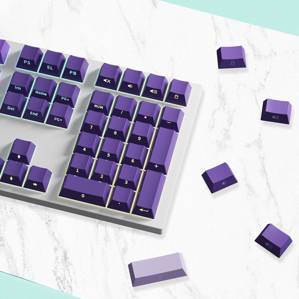 Градиентные колпачки для клавиш PBT 121 вишневого профиля боковая гравировка