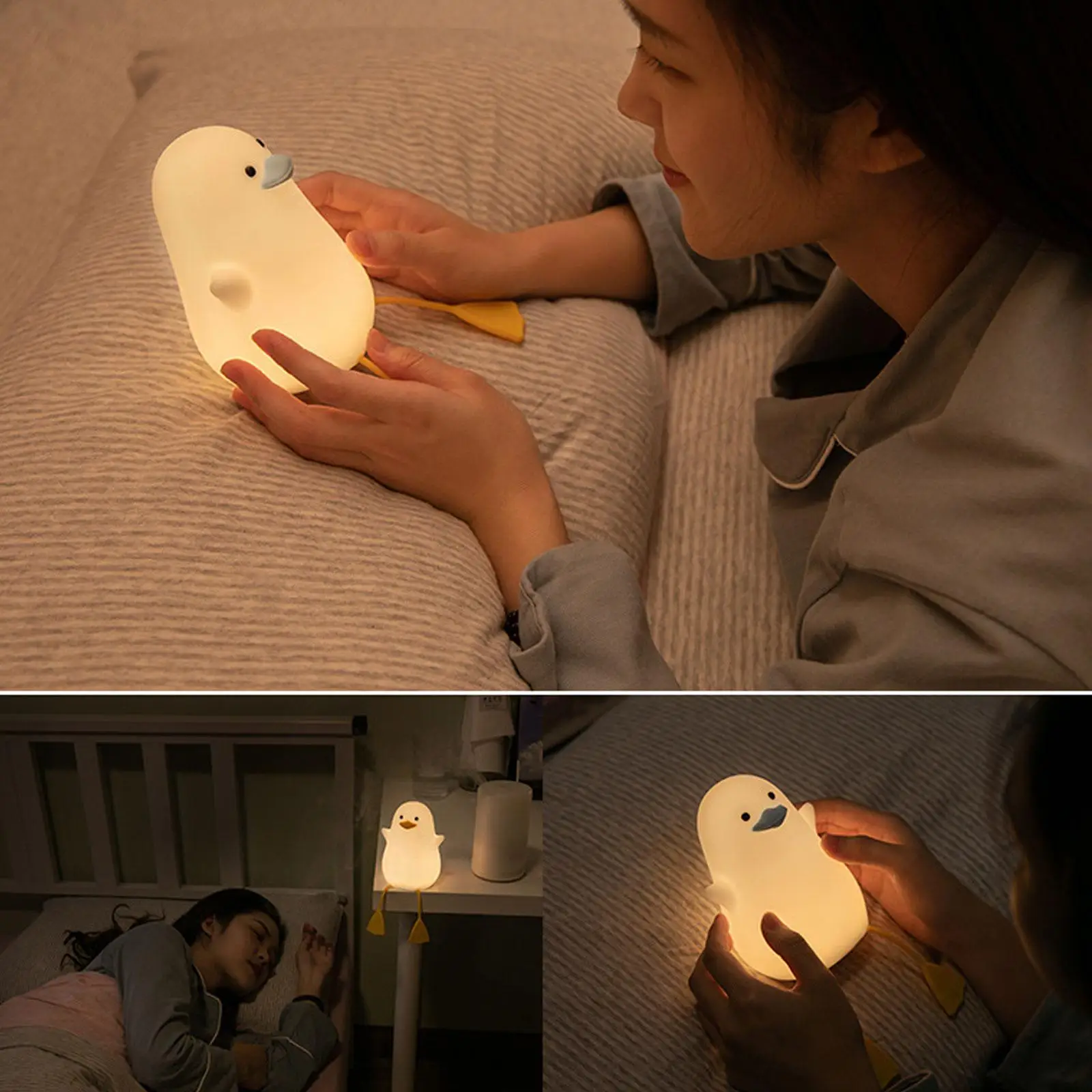 

LED Night Lamp Cute Duck Cartoon Silicone Sleeping Light USB Rechargeable Sensor Timing Bedroom Bedside Lamp For Kid Gift R9N8